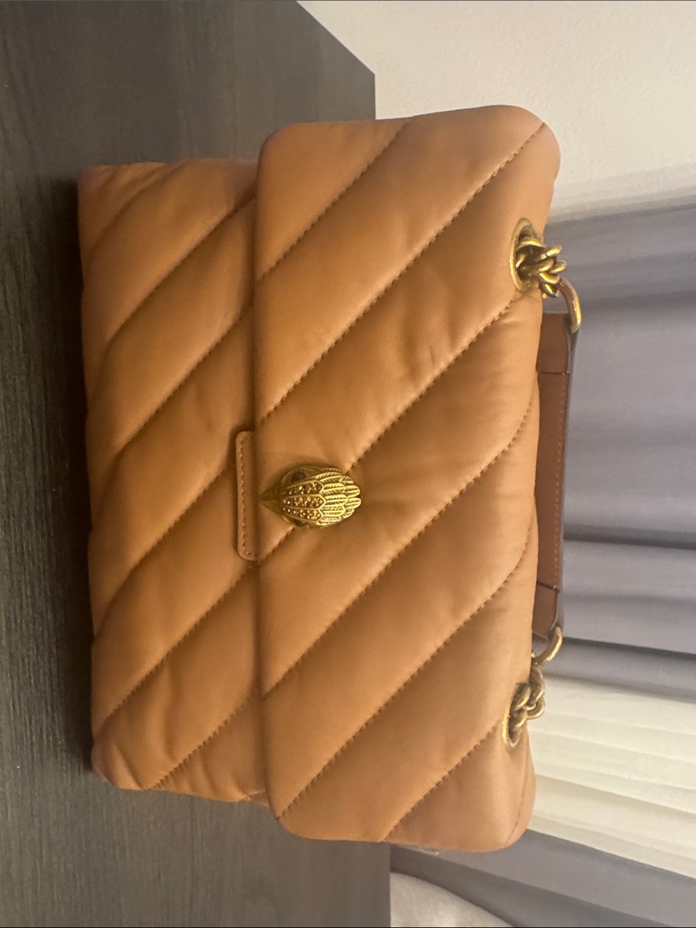 Kurt Geiger Tan Quilted Shoulder Bag with Gold Hardware